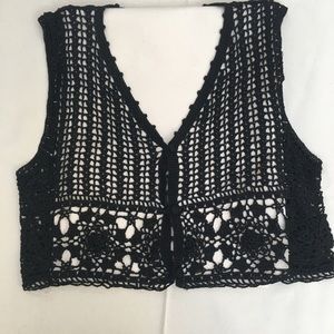 Vintage Black 80s/90s Crochet Lace Crop Tank Top